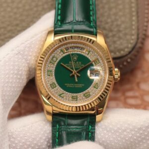 Rolex Day-Date 36mm Green Enamel Diamond Gypsophila Hot Replica Watches Gold Dial Watch