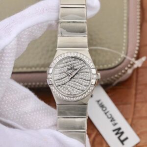 Omega Constellation Quartz Ladies 27mm TW Factory Hot Replica Watches White Gold Diamond Dial
