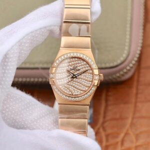 Omega Constellation Ladies 27mm TW Factory Hot Replica Watches 18K Rose Gold Textured Diamond Dial