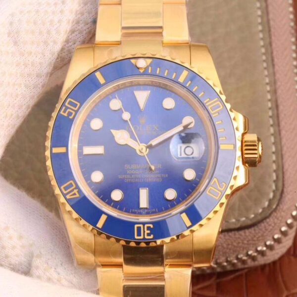 Rolex Submariner Date 116618LB VR Factory Hot Replica Watches 18K Yellow Gold Wrapped Blue Dial