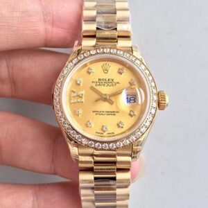 Rolex Lady Datejust 279138RBR Hot Replica Watches 28MM Yellow Gold Champagne Dial