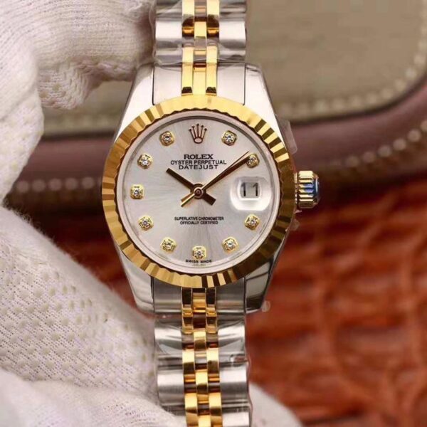 Rolex Lady Datejust 18K Gold 28MM Hot Replica Watches Silver Dial