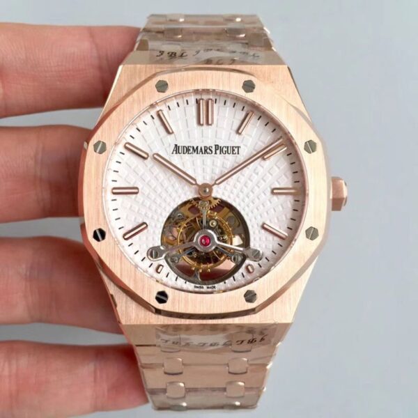 Audemars Piguet Royal Oak Rose Gold Tourbillon Extra Thin 26522 R8 Factory Hot Replica Watches White Dial