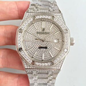 Audemars Piguet Royal Oak 15400.OR Hot Replica Watches Full Diamond White Dial