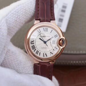 Ballon Bleu De Cartier Ladies 33mm V6 Factory Hot Replica Watches 18K Rose Gold Case White Dial