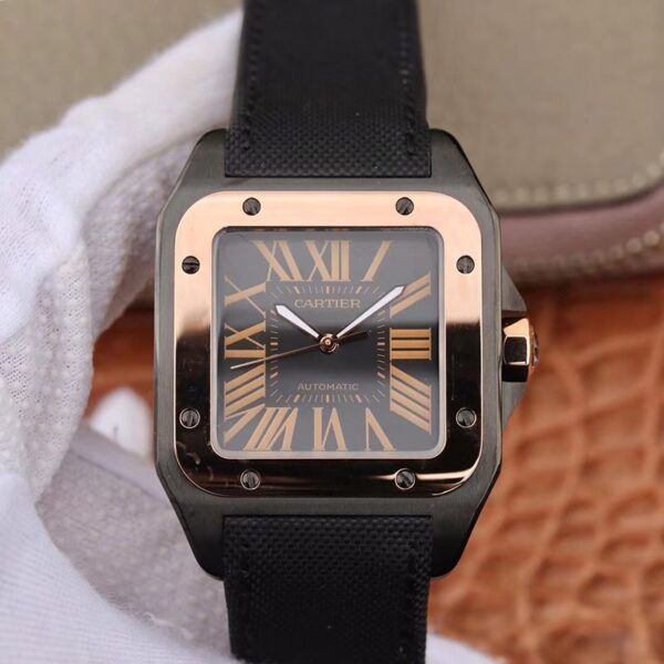 Cartier De Santos 100th Anniversary W2020009 RB Factory Hot Replica Watches 18K Rose Gold Black Dial