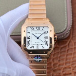 Cartier De Santos 40mm BV Factory Hot Replica Watches 18K Rose Gold Case White Dial