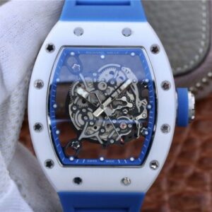 Richard Mille RM055 KV Factory Hot Replica Watches White Ceramic Blue Hollow Dial