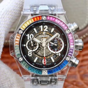 Hublot Big Bang Unico 411.JX.4802.RT Hot Replica Watches Colorful Diamonds Bezel Skeleton Dial