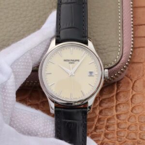 Patek Philippe Calatrava Automatic Date Light Yellow Dial Watch 5227 ZF Factory Hot Replica Watches Flip Back Version