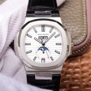 Patek Philippe Nautilus 5726/1A-010 PF Factory Hot Replica Watches Moonphase Black Leather Strap