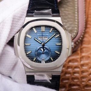 Patek Philippe Nautilus 5726/1A-014 PF Factory Hot Replica Watches Moonphase Black Leather Strap