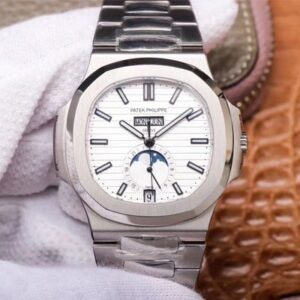 Patek Philippe Nautilus 5726/1A-010 PF Factory Hot Replica Watches Moonphase Silver White Dial