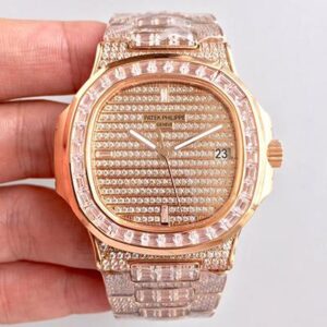 Patek Philippe Nautilus Jumbo 5719/1G-001 Hot Replica Watches Rose Gold Diamonds Dial