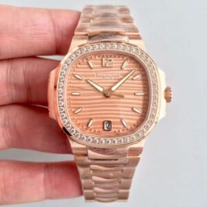Patek Philippe Ladies Nautilus 7118/1200R PF Factory Hot Replica Watches Rose Gold Dial