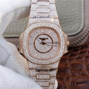 Patek Philippe Nautilus Jumbo 7021/1R-001 Hot Replica Watches Full Paved Diamonds Dial