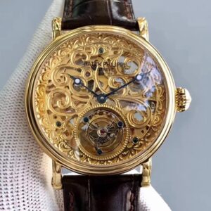 Patek Philippe Tourbillon Hot Replica Watches Yellow Gold Skeleton Dial