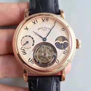 Patek Philippe Moonphase Tourbillon Hot Replica Watches 18K Rose Gold Dial