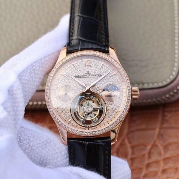 Jaeger-LeCoultre Master Complication Functions Tourbillon Hot Replica Watches 18K Rose Gold Diamonds Dial