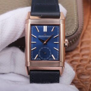 Jaeger LeCoultre Reverso Tribute Double-sided Double Time Zone Flip MG Factory Hot Replica Watches Rose Gold Blue Dial