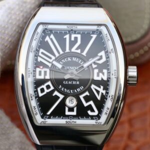 Franck Muller Vanguard V45-04 Hot Replica Watches Black Leather Strap Black Dial