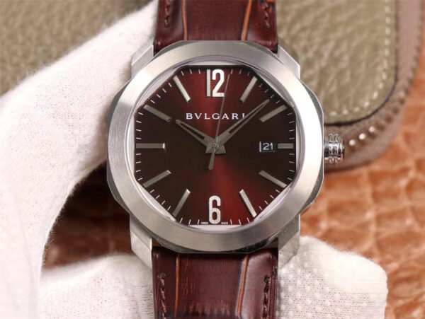 Bvlgari Octo 102705 BV Factory Hot Replica Watches Reddish Brown Strap - Hot Replica Watches