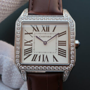 Cartier Santos WH100651 V6 Factory Diamond Hot Replica Watches Brown Strap - Hot Replica Watches