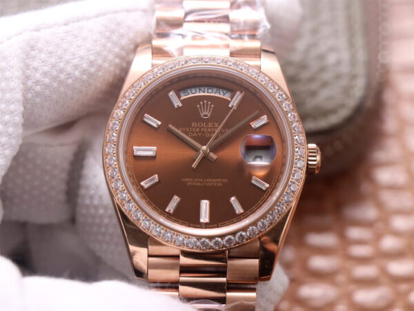 Rolex Day Date M228345RBR-0006 EW Factory Hot Replica Watches Rose Gold Strap - Hot Replica Watches