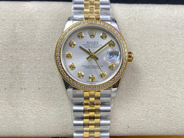 Rolex Datejust M278383RBR-0020 EW Factory Hot Replica Watches Diamond Silver Dial - Hot Replica Watches