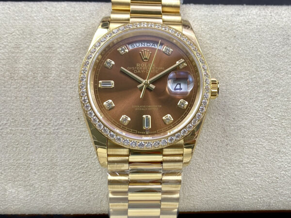 Rolex Day Date M128348RBR-0005 EW Factory Hot Replica Watches Brown Dial - Hot Replica Watches