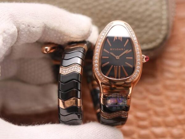 Bvlgari Serpenti BV Factory Hot Replica Watches Rose Gold Black Dial - Hot Replica Watches