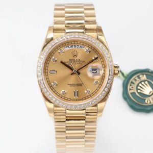 Rolex Day Date M128348RBR-0008 EW Factory Hot Replica Watches Diamond Gold Dial - Hot Replica Watches