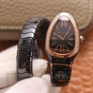Bvlgari Serpenti 102532 BV Factory Hot Replica Watches Rose Gold Diamond Black Dial - Hot Replica Watches