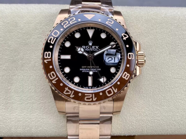 Rolex GMT Master II M126715CHNR-0001 C+ Factory Hot Replica Watches Rose Gold Strap - Hot Replica Watches